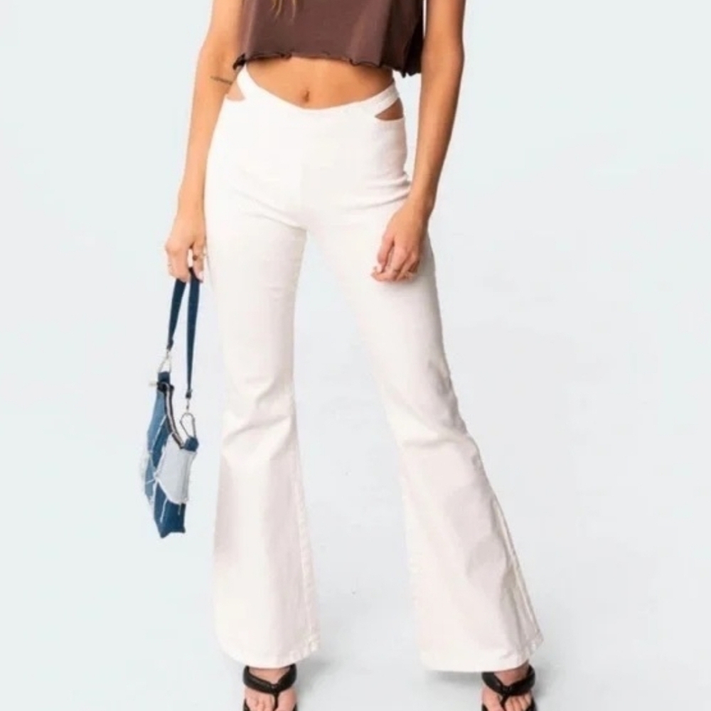 Edikted Kira Cut Out Jeans Flare Legs Sz XS